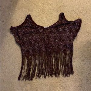 T shirt with frayed, sparked bottom